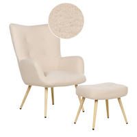 SESSEL Bouclé beige mit Hocker Vejle - Hellbraun/Beige, Textil (67/95/52cm) - Beliani