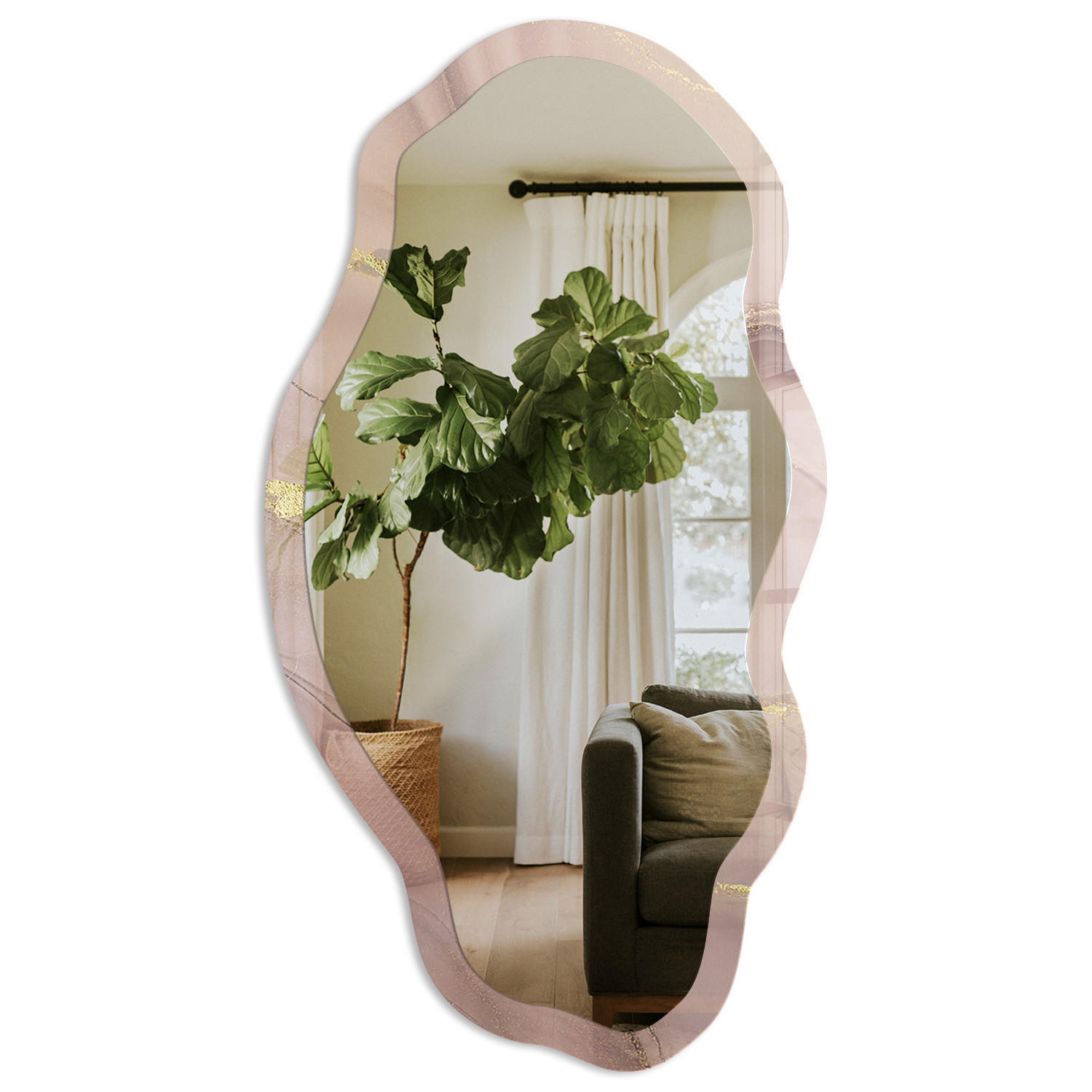 SPIEGEL 90x45 cm asymmetrisch mit Druck - Marmorrosa - Transparent, Glas (45/90/0.4cm) - TULUP