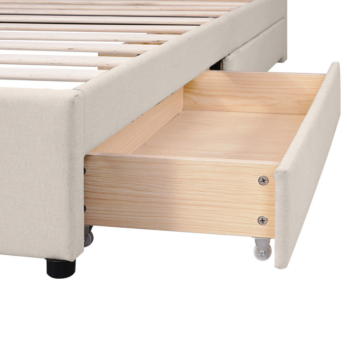 POLSTERBETT 140/200 cm in Beige mit LED-Beleuchtung - Grau, Holz/Textil (140/200cm) - KOMHTOM