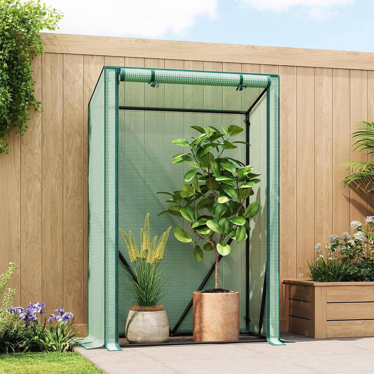 FOLIENGEWÄCHSHAUS, PE-reissfeste, 100x50x150/136 cm - Grün, Textil/Metall (100/150/50cm) - Woltu