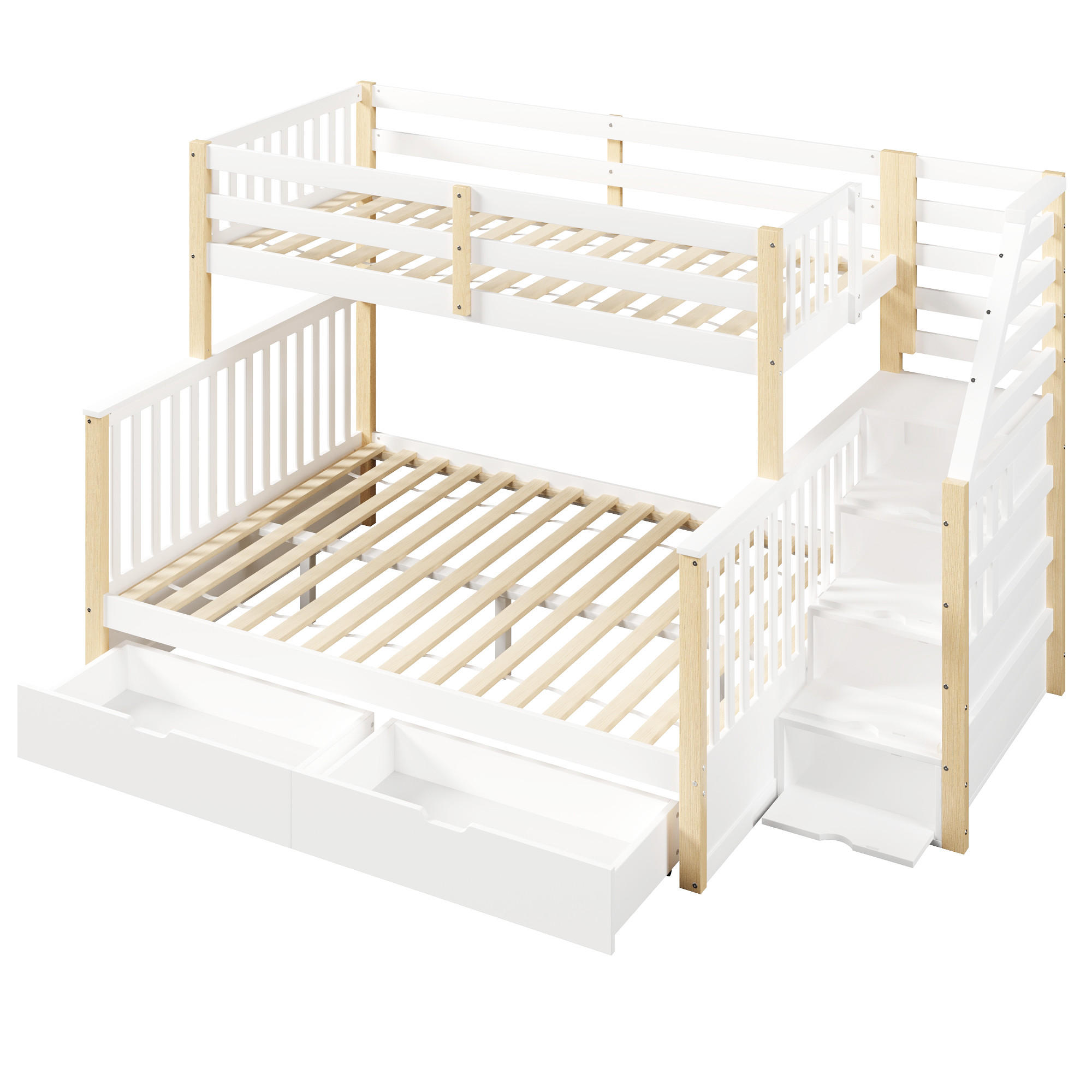 ETAGENBETT 90/140/200 cm DE-04833, mit Schubladen und Stauraum in Weiß - Weiß/Naturfarben, Holz/Holzwerkstoff (140/200cm) - ComfortXL