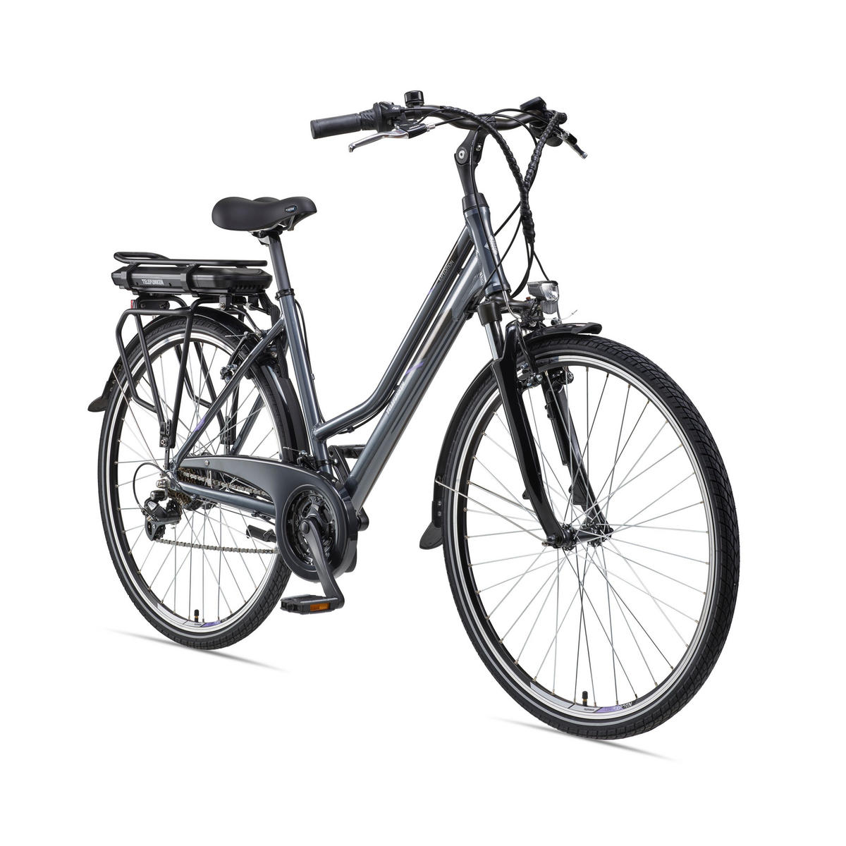 E-BIKE XT480 Trekking Elektrofahrrad 21-Gang Shimano Kettenschaltung, Pedelec, 10Ah, 36V Akku - Anthrazit, Metall (112.5cm) - Telefunken