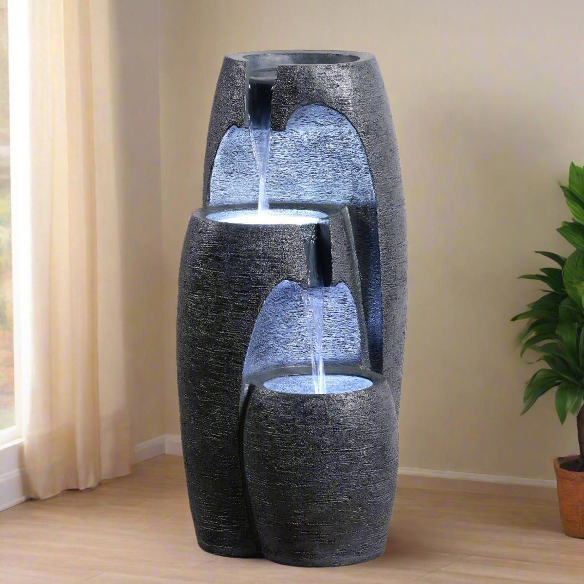 GARTENBRUNNEN 3-stufig schwarz - Schwarz, Kunststoff (35/36/71cm) - Teamson Home