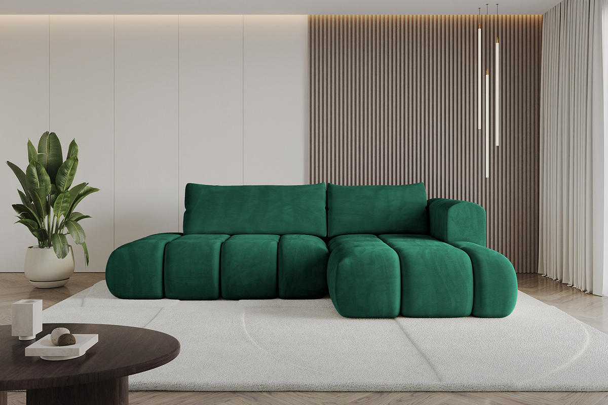 ECKSOFA Ottomane Rechts CLOUD-L 289x180x40 Dunkelgrün Velours - Dunkelgrün, Holzwerkstoff/Kunststoff (289/180cm) - ALTDECOR