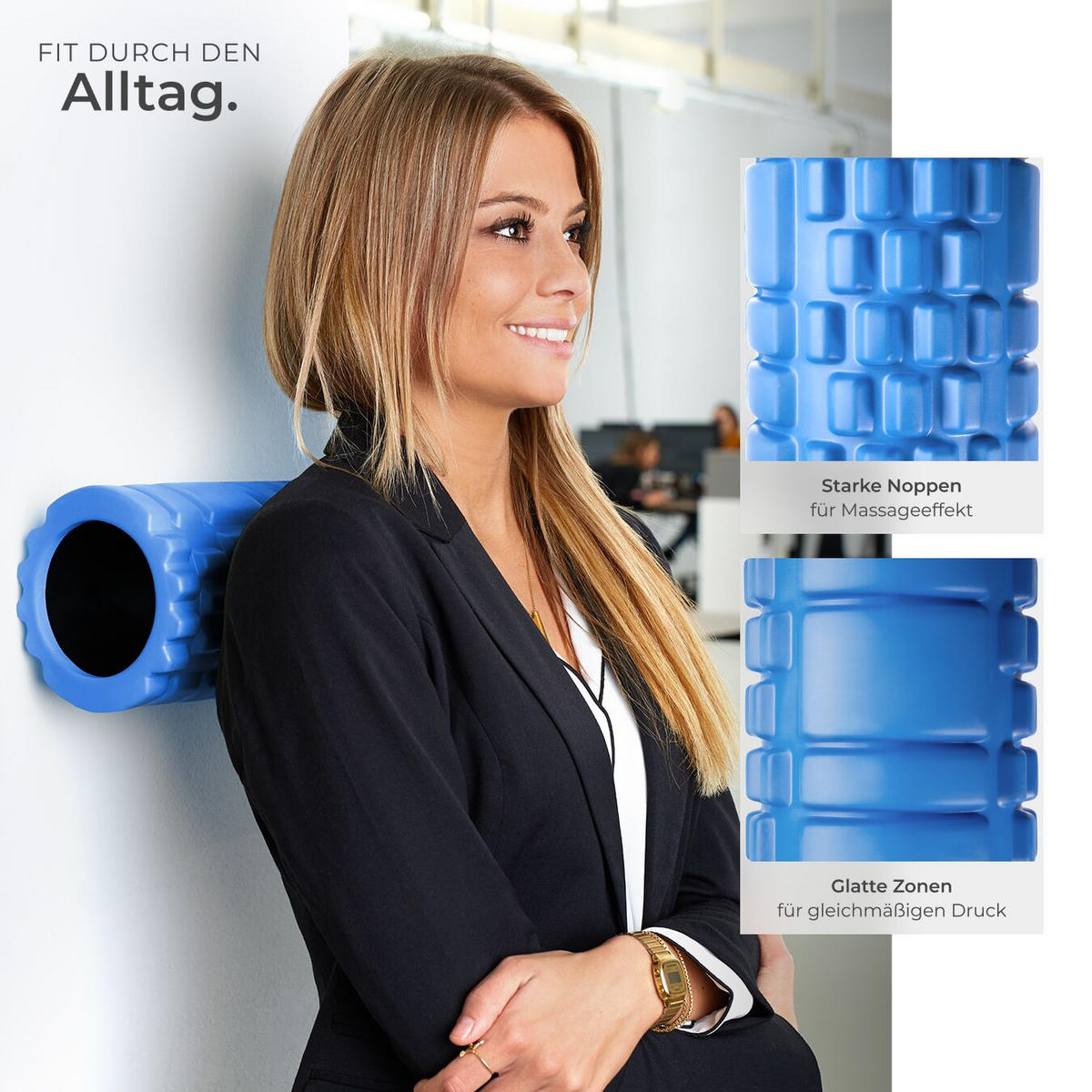 FASZIENROLLE ,leichte Reinigung, 335 x 145 mm,blau - Blau, Kunststoff (14.5/14.5/33.5cm) - tectake