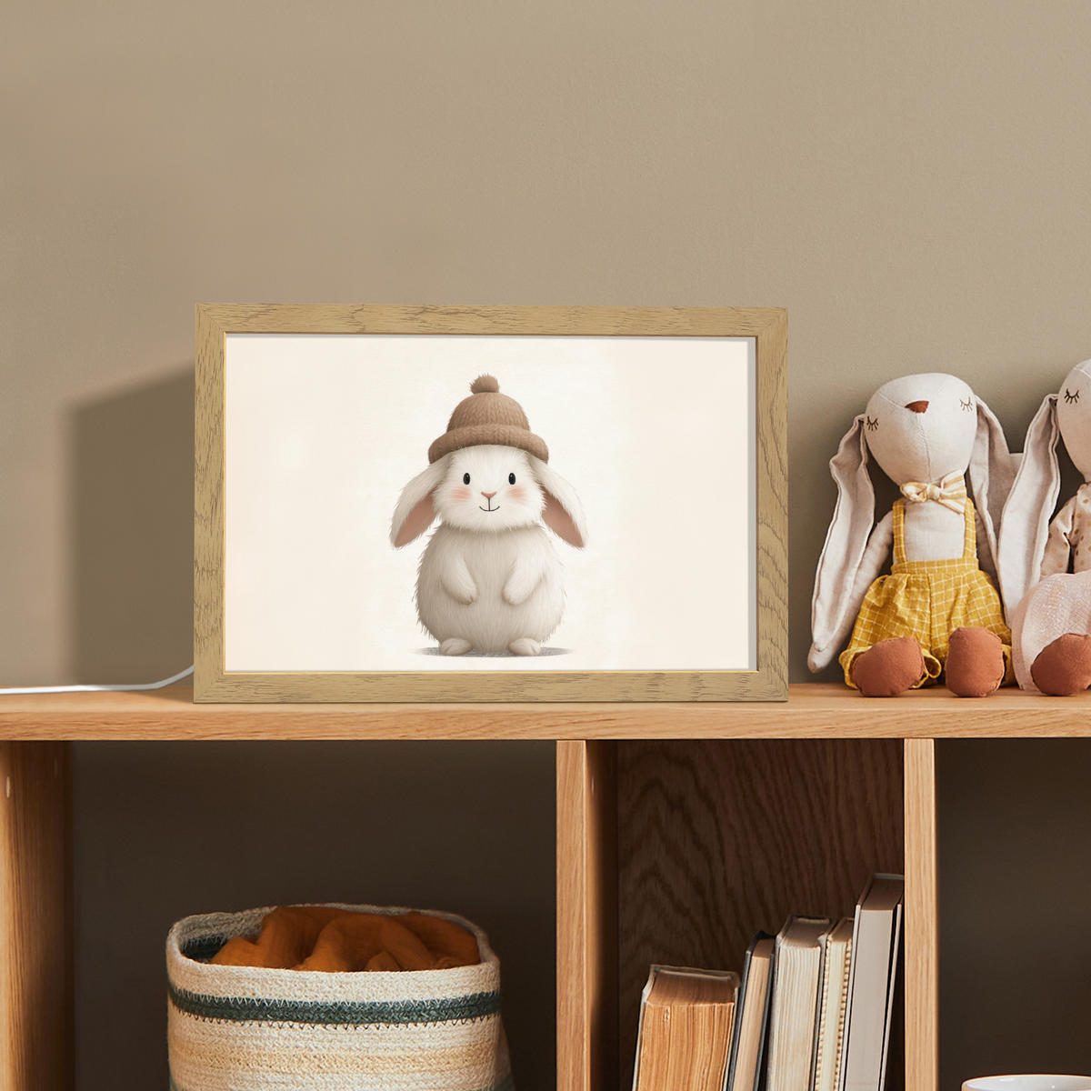 NACHTTISCHLAMPE Kaninchen - Hut - Ohren - Beige 30x20 cm - Creme, Holzwerkstoff (8/30/20cm)