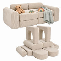 CANAPEA Bej copii 10-piese modulară - bej, material plastic/material textil (108/32/50cm) - Relaxdays