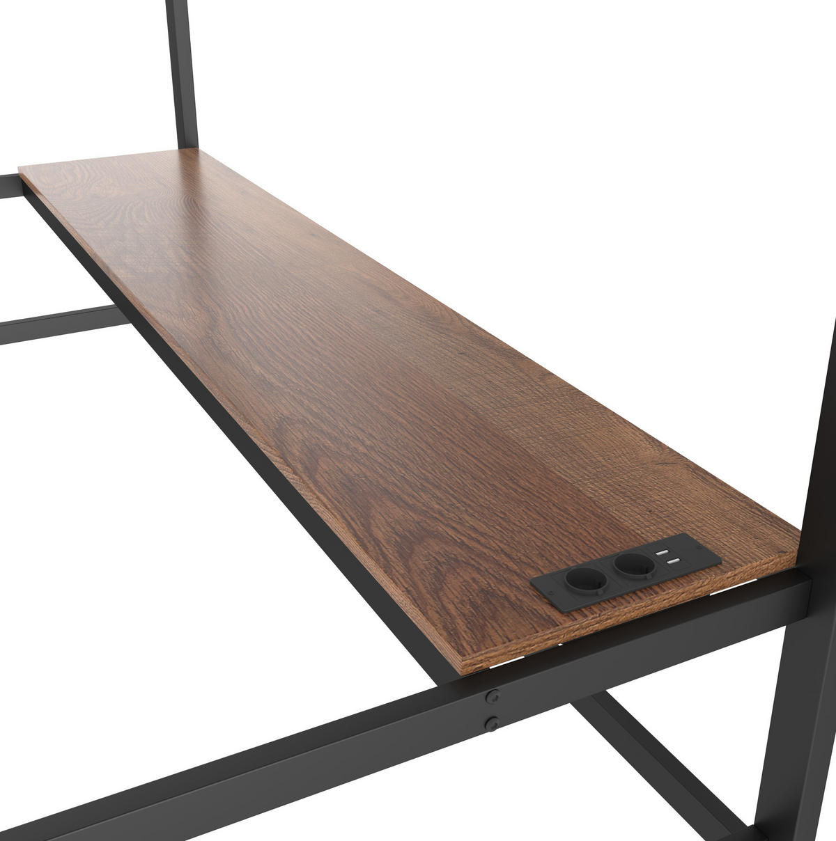 HOCHBETT 90/200 cm mit LED, USB und Tisch ohne Matratze - Schwarz, Metall (90/200cm) - MIVRAY