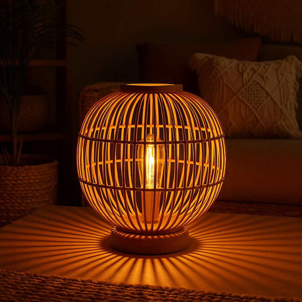 TISCHLEUCHTE Holz Bambus Geflecht Braun - Braun, Holz (30/30/33.5cm)