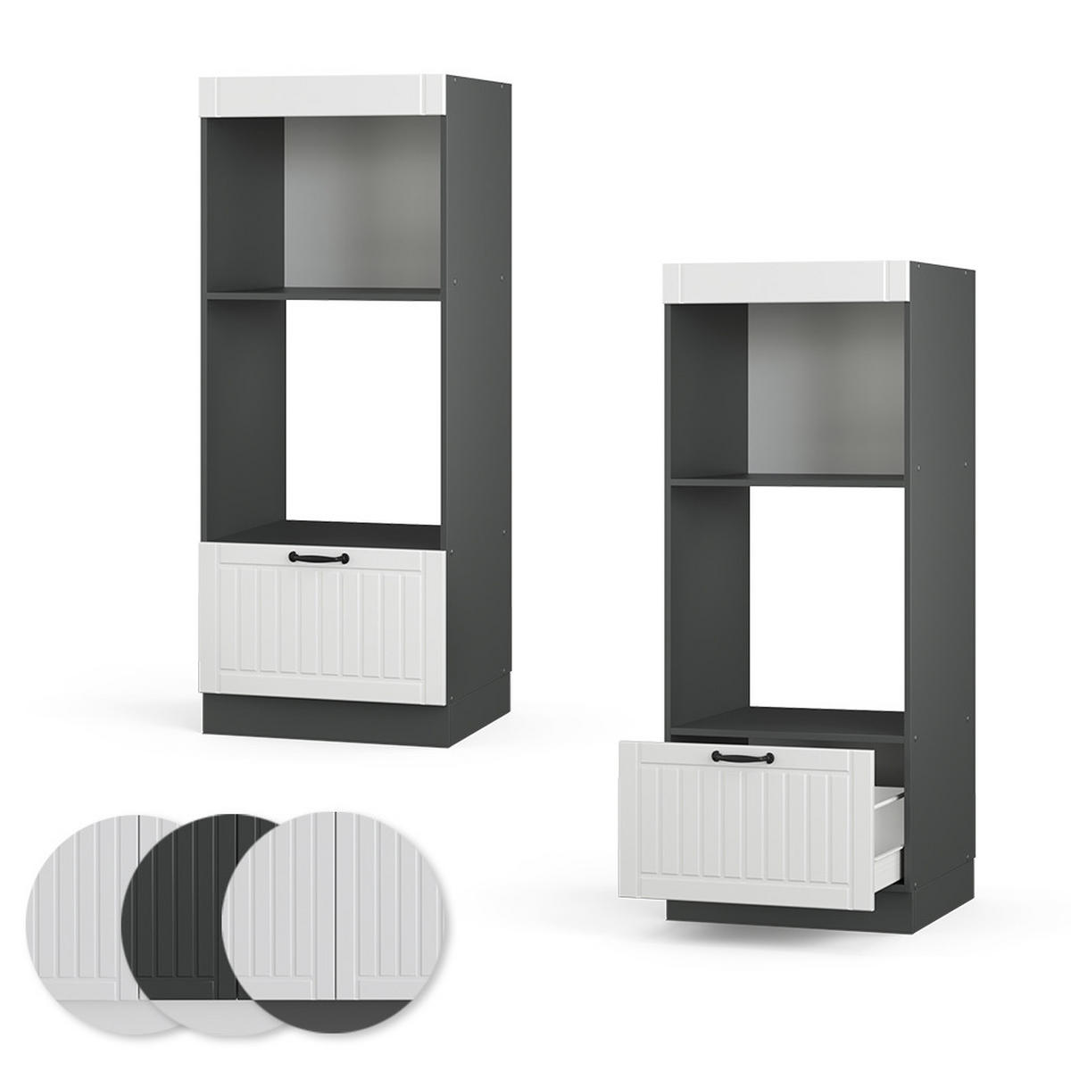 MIKROWELLENSCHRANK Fame-Line Weiß Landhaus 60 cm offen - Anthrazit/Weiß, Holzwerkstoff (60/153.6/58.1cm) - Vicco
