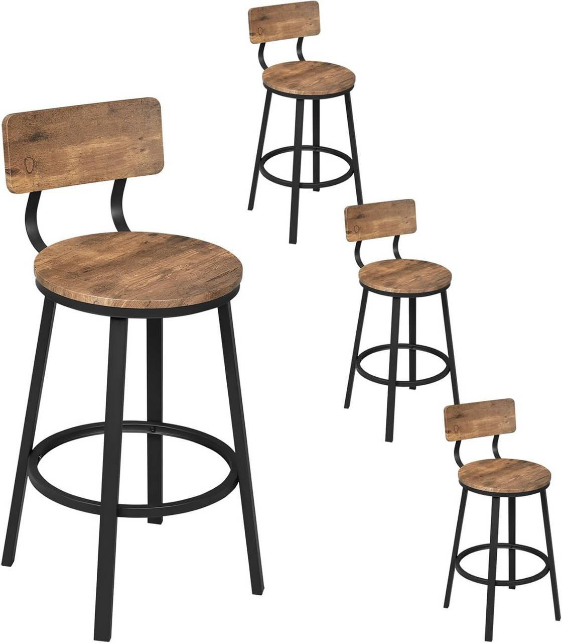 BARHOCKER 4er Set, Metallgestel, Vintagebraun - Dunkelbraun/Schwarz, Holzwerkstoff/Metall (51.5/89/51.5cm) - Woltu