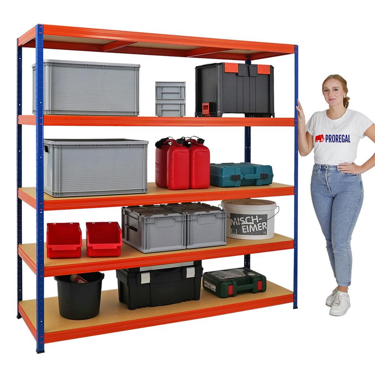 SCHWERLASTREGAL Giant Elephant 180x180x60 cm Fachlast 200 kg Blau-Orange - Orange, Metall (180/180/60cm) - PROREGAL