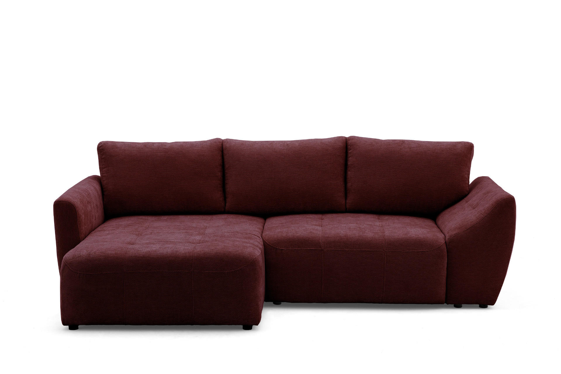 ECKSOFA NICE L Links mit Schlaffunktion 137x204 Chenille Rotwein - Schwarz/Dunkelrot, Holz/Textil (260/165cm) - Muffo