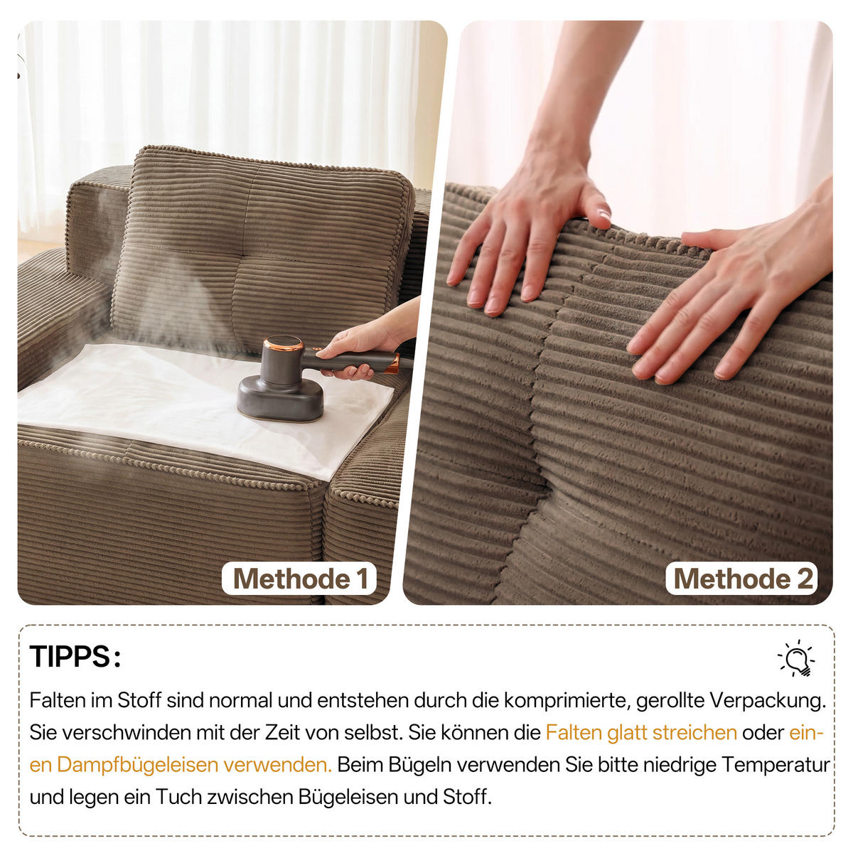 4-SITZER Sofa 386×177×69 cm Cordstoff rahmenlos modular mit 2 Ottomanes, braun - Braun, Textil (177/69/386cm)