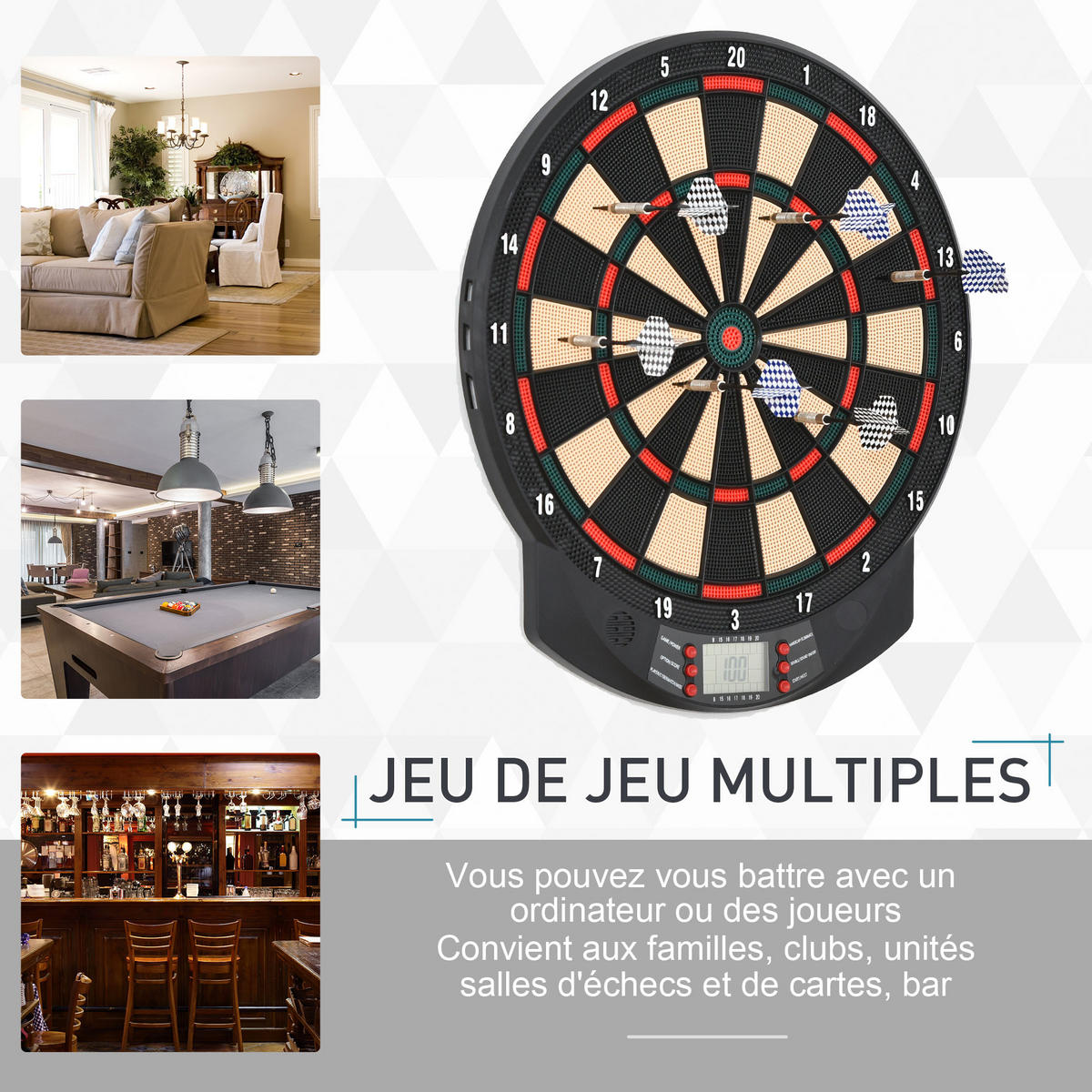 DARTSCHEIBE DE-18830 26 Spiele, 185 Variationen Schwarz - Schwarz, Kunststoff (2/44/39cm) - ComfortXL