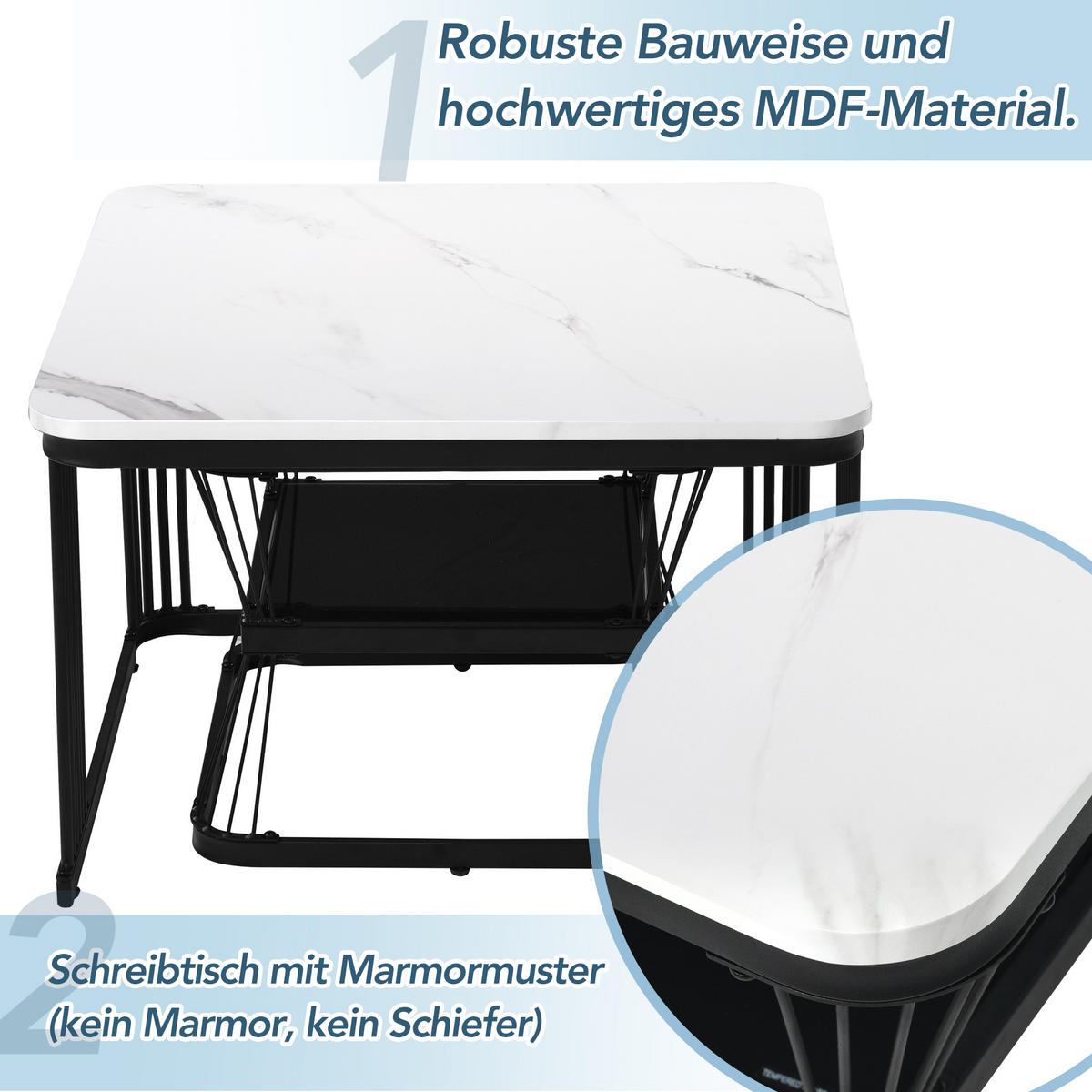 COUCHTISCH 2er-Set Weiß - Weiß, Metall (110/45/45cm) - ComfortXL