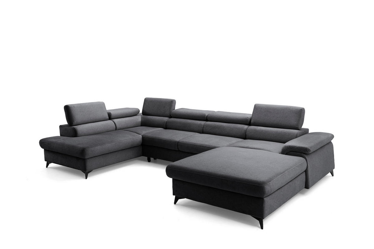 ECKSOFA U-Form PLAZA U Rechts mit Schlaffunktion 125x256 Velours Anthrazit - Anthrazit/Schwarz, Holz/Kunststoff (210/95/350cm) - Muffo