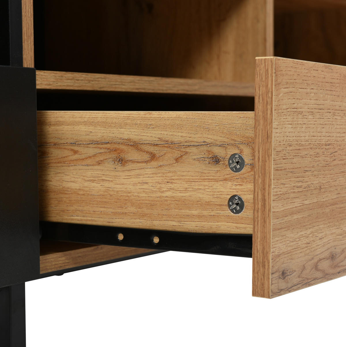 LOWBOARD 190/38/48 cm Schwarz/Naturholz aus MDF mit 2 Türen und 2 Schubladen - Naturfarben, Holzwerkstoff (38/48/190cm) - OKMYHOME