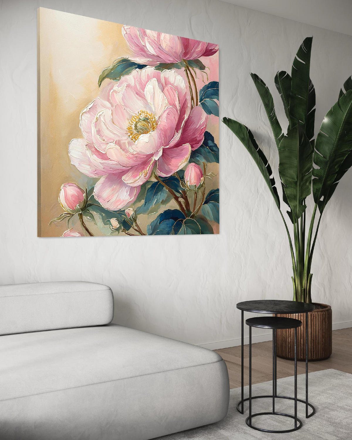 WANDBILD pfingstrose blume aquarell vintage - Pink, Textil (40/40cm) - Feeby