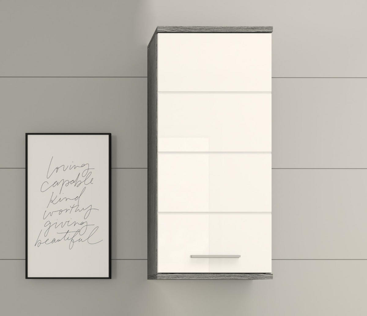 HÄNGESCHRANK Blake Bad in Rauchsilber Nachbildung und weiß hochglanz B/H/T: 35x77x25 cm - Silberfarben, Holz (35/77/25cm)