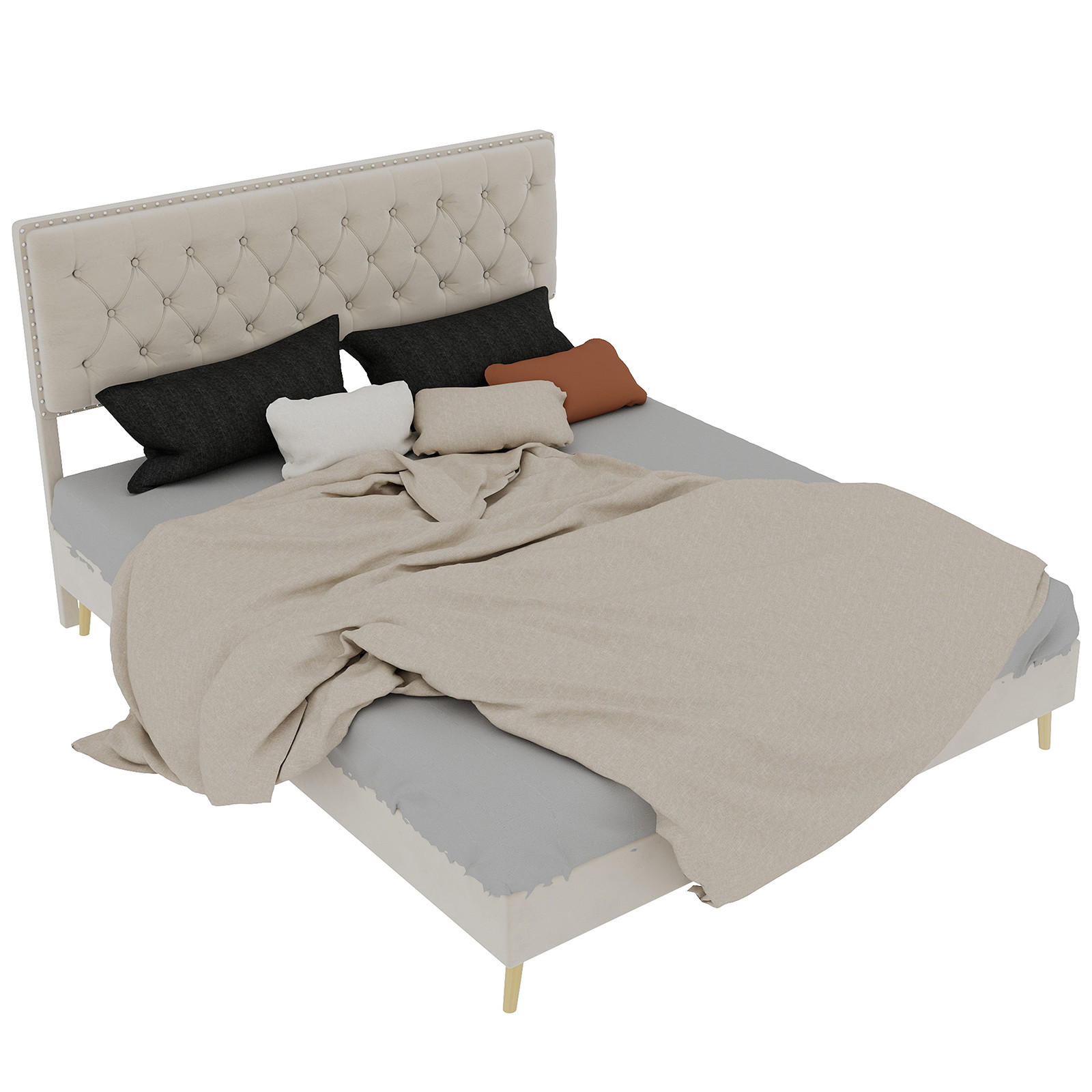 POLSTERBETT 160/200 cm in Beige Samt mit Stauraum unter dem Bett - Beige, Holzwerkstoff/Textil (160/200cm) - WISHDOR