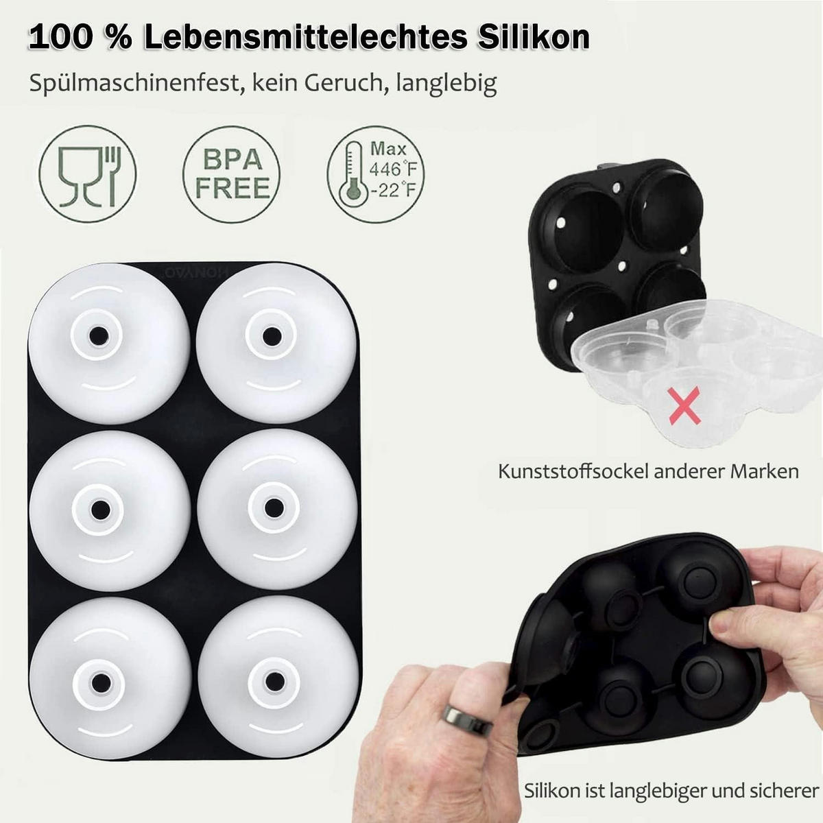 EISWÜRFELFORM 2-teiliges Set Silikon 6 Eiskugeln - Weiß, Kunststoff (11.5/5.5/17.5cm)