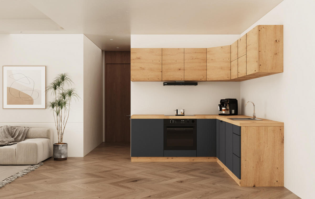 WINKELKÜCHE 240 cm x 200cm- Langen KL25-M240 - in Grau / Artisan Eiche - Eiche Artisan/Grau, Holz (440/212/52cm)