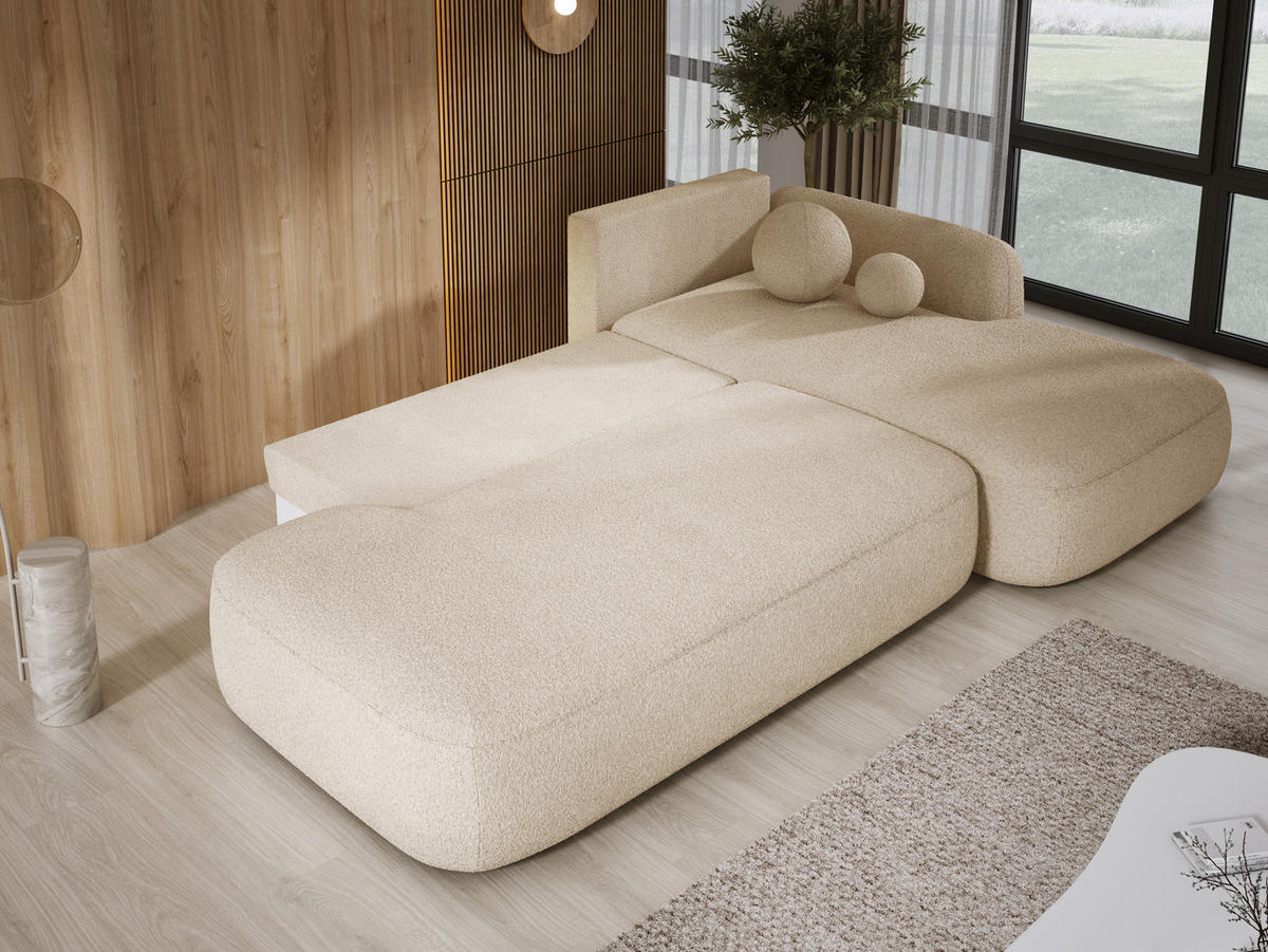 ECKSOFA BABU mit Schlaffunktion, Moderne Polsterecke für Wohnzimmer, funktionales Schlafsofa im Stoff NOW OR NEVER, 300x105x60cm rechte, beige​ - Sandfarben, Holz/Textil (300/190cm) - DomoHome