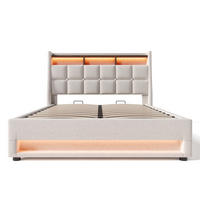 POLSTERBETT 180/200 cm hellbeige aus Leinen mit LED, USB und Stauraum - Beige, Textil (180/200cm) - OKWISH
