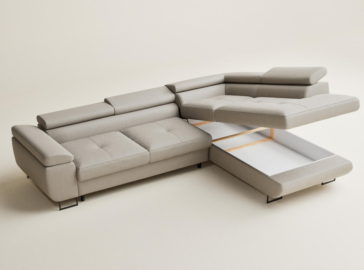 ECKSOFA MIT SCHLAFFUNKTION Concord Beige Webstoff - Beige/Schwarz, Holz/Holzwerkstoff (277/203cm) - Maison de Reve