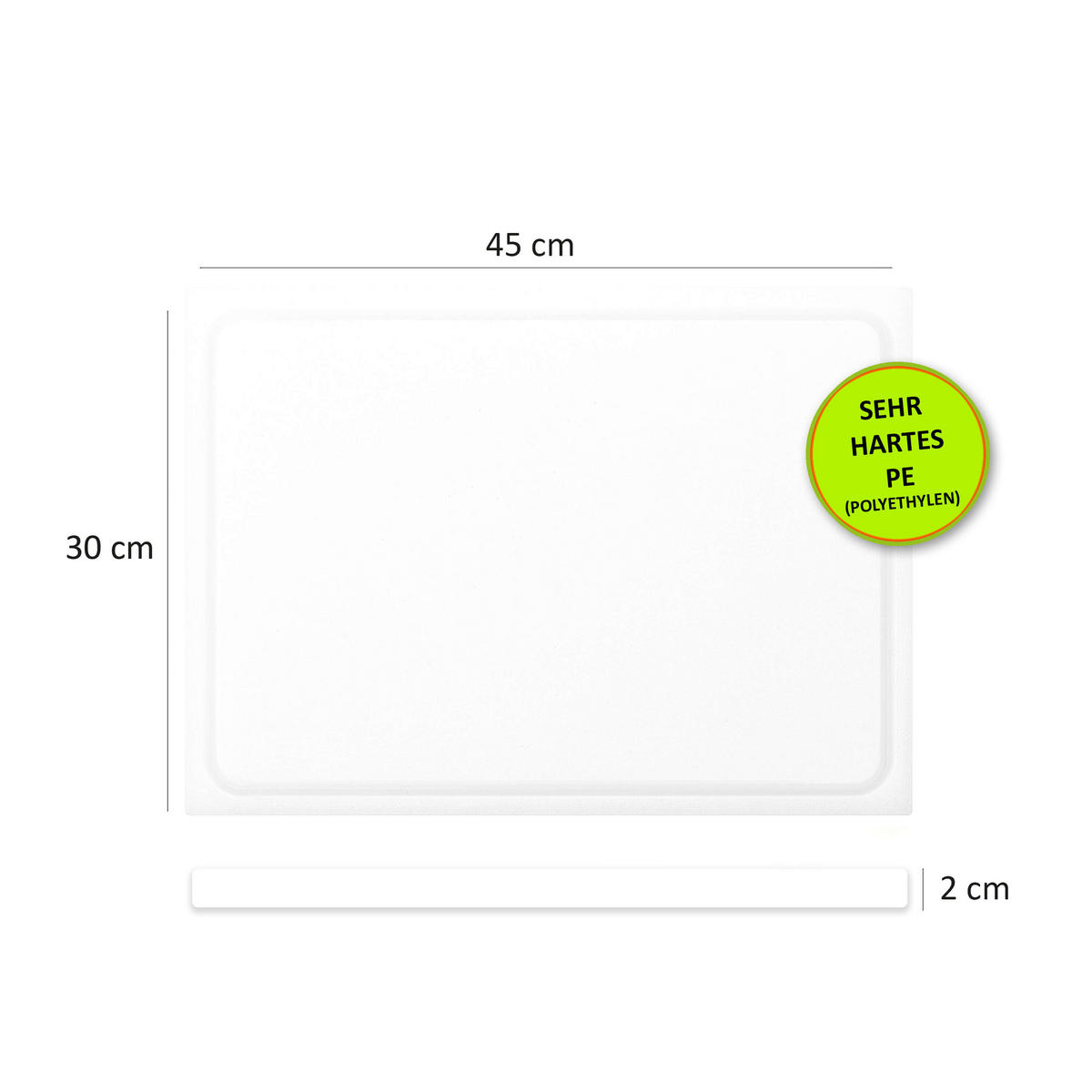 SCHNEIDEBRETT HDPE500 45x30x2 cm - Weiß, Kunststoff (30/45cm) - Muvell