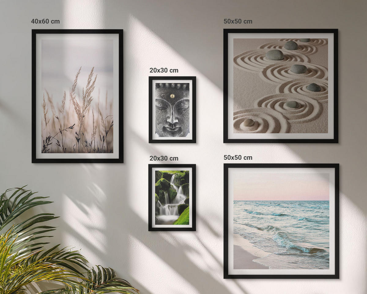 BILDER SET 5er Set - 50x50 cm & 20x30 cm & 40x60 cm Schwarzer Rahmen - Nachthimmel, Berge, Sterne - Schwarz, Kunststoff (40/60cm) - TULUP