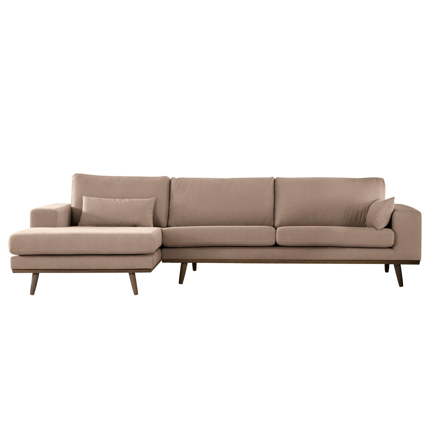 ECKSOFA mit Longchair - Taupe/Eichefarben, Naturmaterialien/Eichenholz (281/153cm) - home24