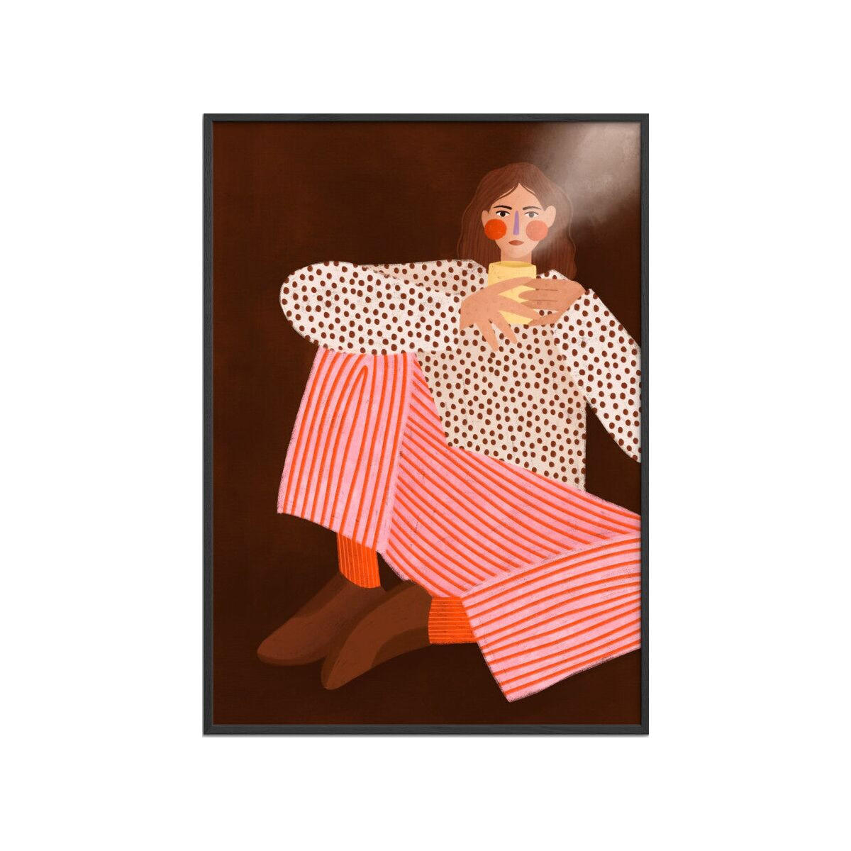POSTER mit Rahmen Bea Muller - Woman With the Cup of Tea - Multicolor/Schwarz, Holz/Papier (30/40cm) - Poster&Frame