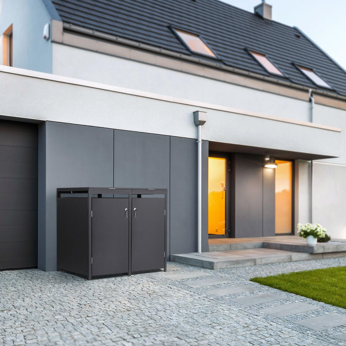 MÜLLTONNENBOX 2er Anthrazit - Anthrazit, Metall (132/120/80cm) - ML-DESIGN