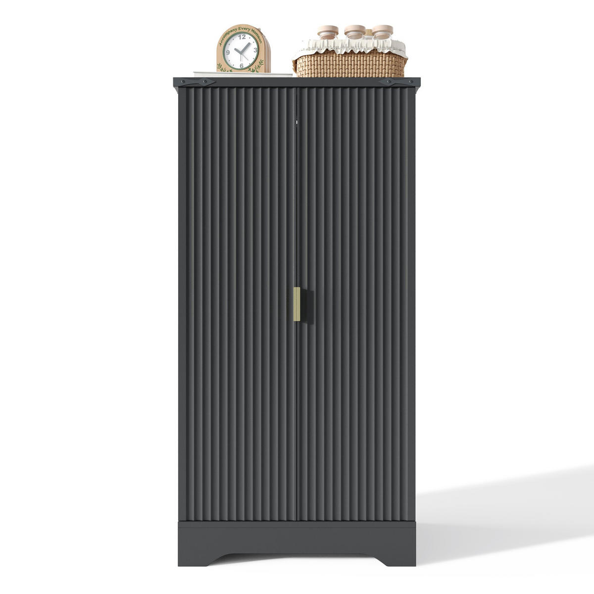 GESCHIRRSCHRANK 60.5/40/120 cm Schwarz mit LED-Sensorlicht und Gewürzregal - Schwarz, Holz (60.5/120/40cm) - Oxeza