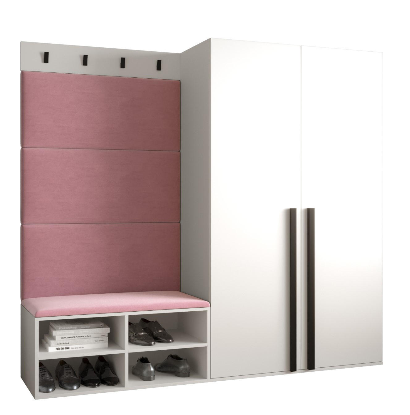 Möbel Kryspol Garderoben-Set Weiß, Pink 184x184x42 cm