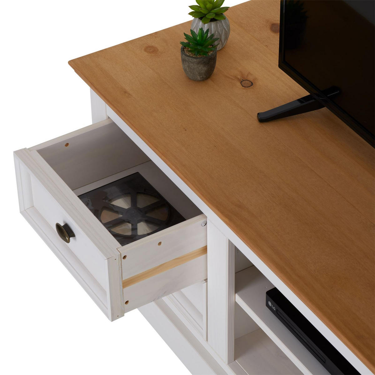 LOWBOARD KENT - Weiß/Braun, Holz (144/46/45cm) - IDIMEX