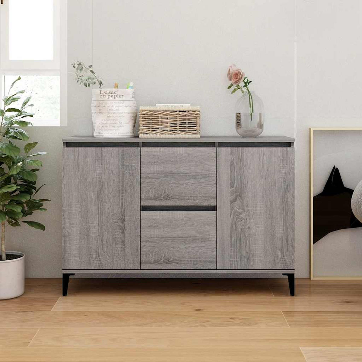 SIDEBOARD mit 2 Fächern, 2 Türen 102/35/70 cm aus Holzwerkstoff Grau Sonoma - Silbereichenfarben, Holz (102/70/35cm) - vidaXL