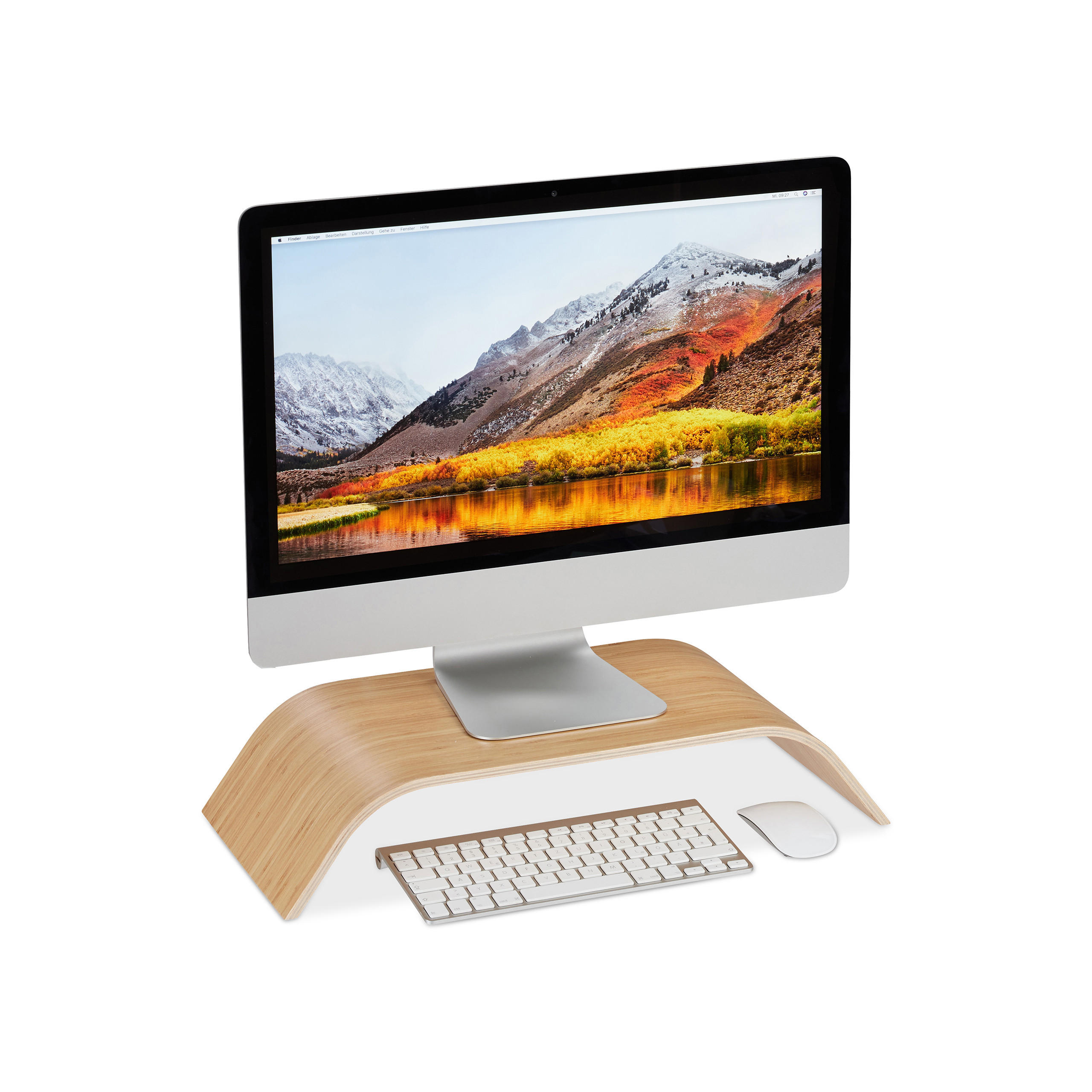 MONITORSTÄNDER Natur Bambus gebogen 10x52,5x24 cm - Hellbraun, Holz (24/52.5/10cm) - Relaxdays