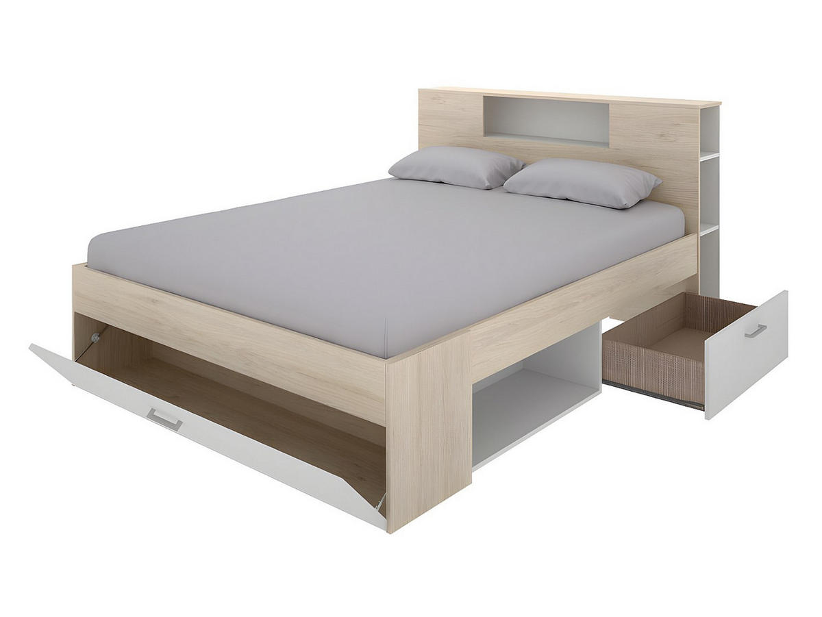 BETTRAHMEN - 2 -Sitzer - Holzspan - naturfarben hell, weiß - LEANDRE - Naturfarben/Weiß, Holz (149.6/218.5cm) - Vente-Unique