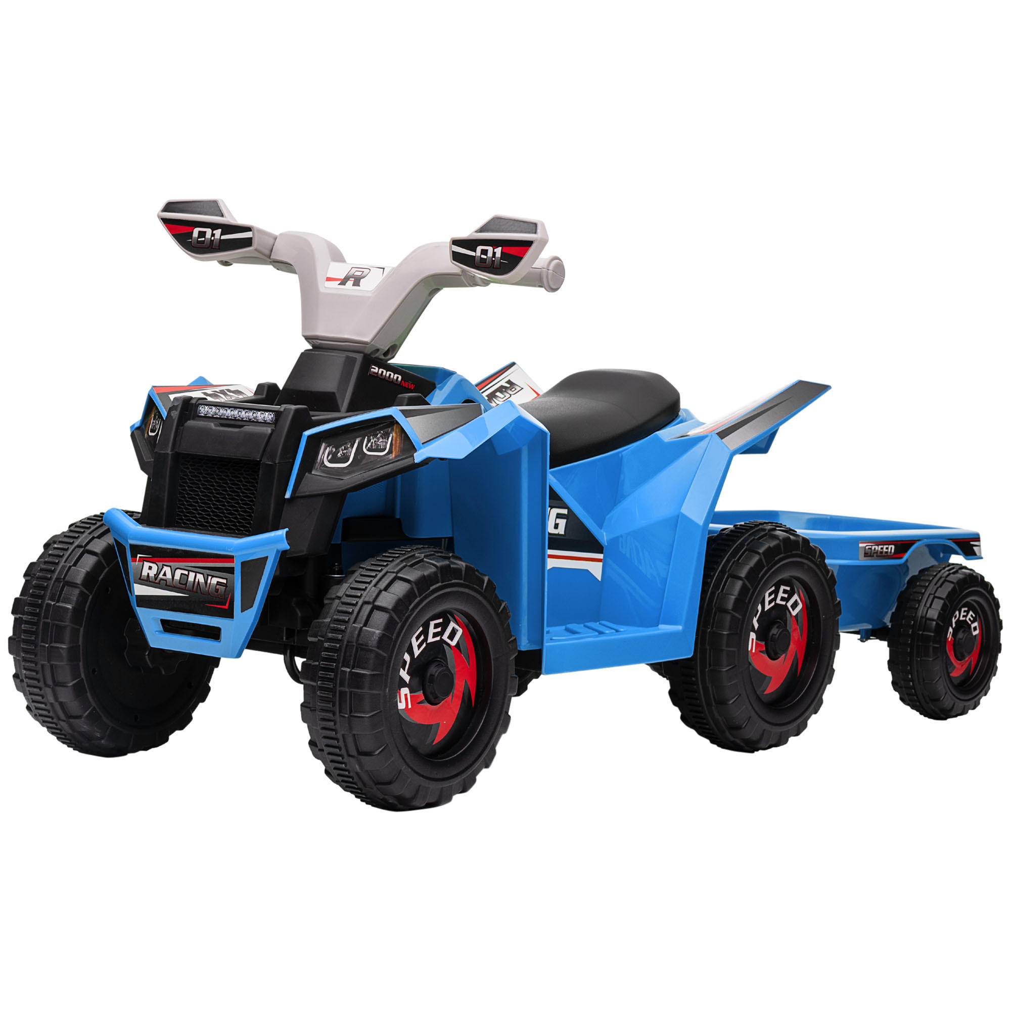 MINI ELEKTRO-QUAD KINDER, Grau+Schwarz+Blau+/Grün/Rot, Kunststoff+ Metall - Blau, Metall (106/41.5/48.5cm) - HOMCOM