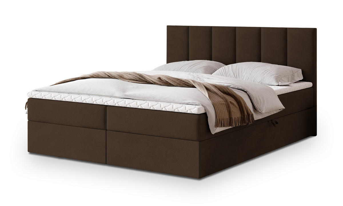 POSTEL BOXSPRING MERIL 160x200 cm, s matrací a úložným prostorem, hnědá - hnědá, kompozitní dřevo/textil (160/200cm) - MASSENO