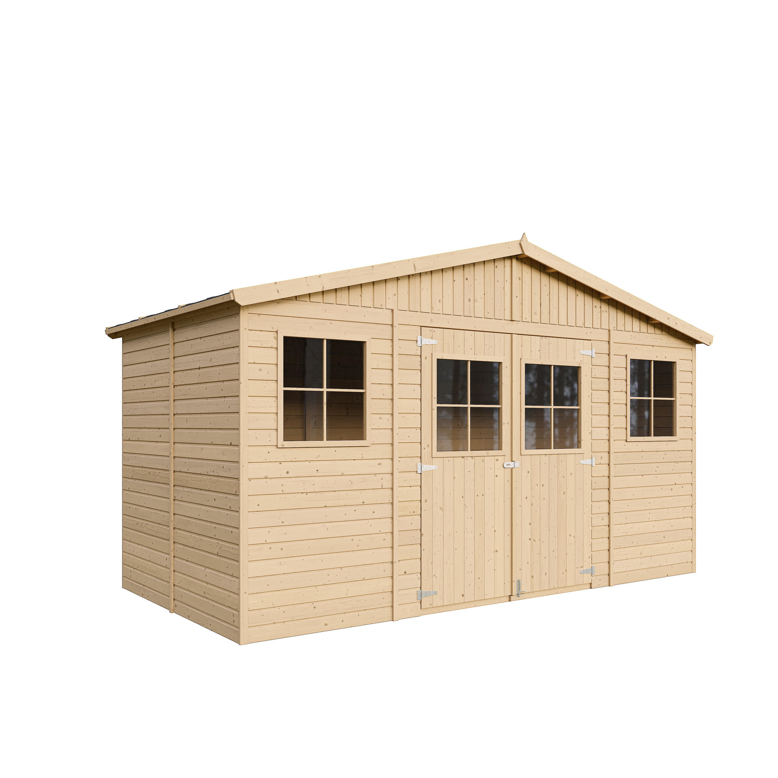 HOLZ-GARTHENHAUS MIT IMPRÄGNIERTEM BODEN - H246 x 418 x 220 cm/ 8 m² - M332+332G - Beige, Holz (418/252/199cm) - Timbela
