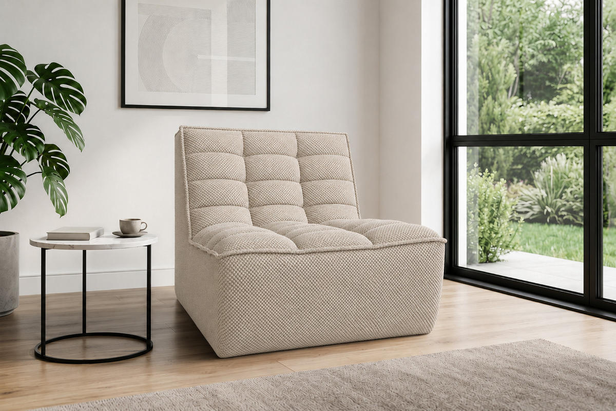 SESSEL, Loungesessel, Plüschstoff Pop, Beige, LAZY - Beige, Holz (80/76/93cm) - Kaiser Möbel