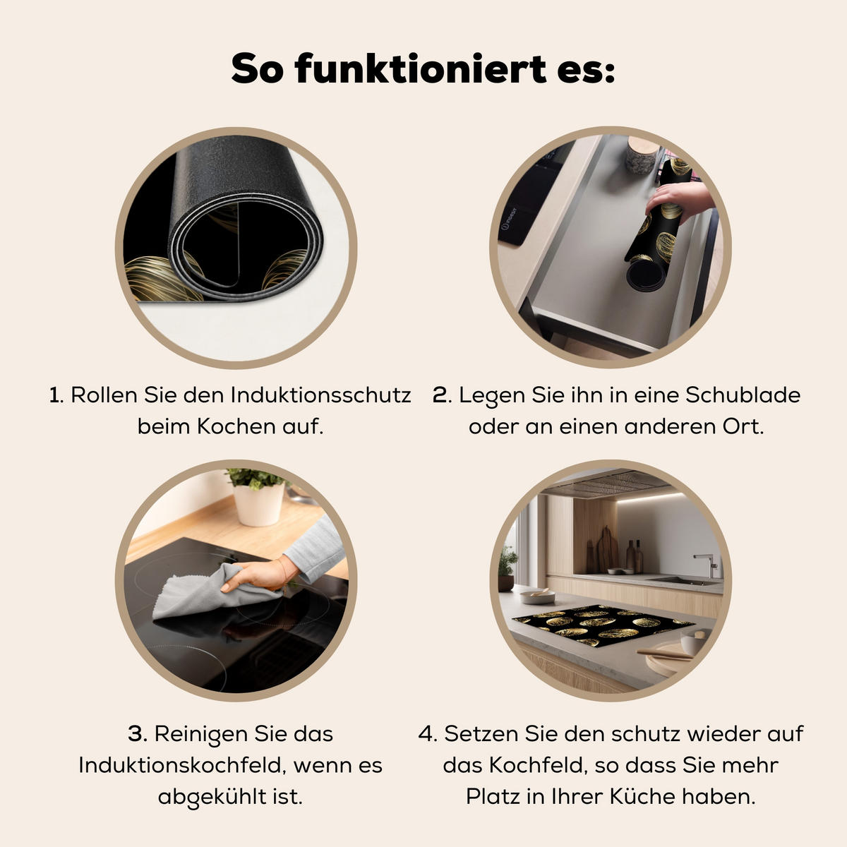 HERDABDECKPLATTE Eier - Gold - Muster Herdabdeckung Induktionsfeld 70x52 cm - Schwarz, Kunststoff (70/52/0.2cm) - MuchoWow