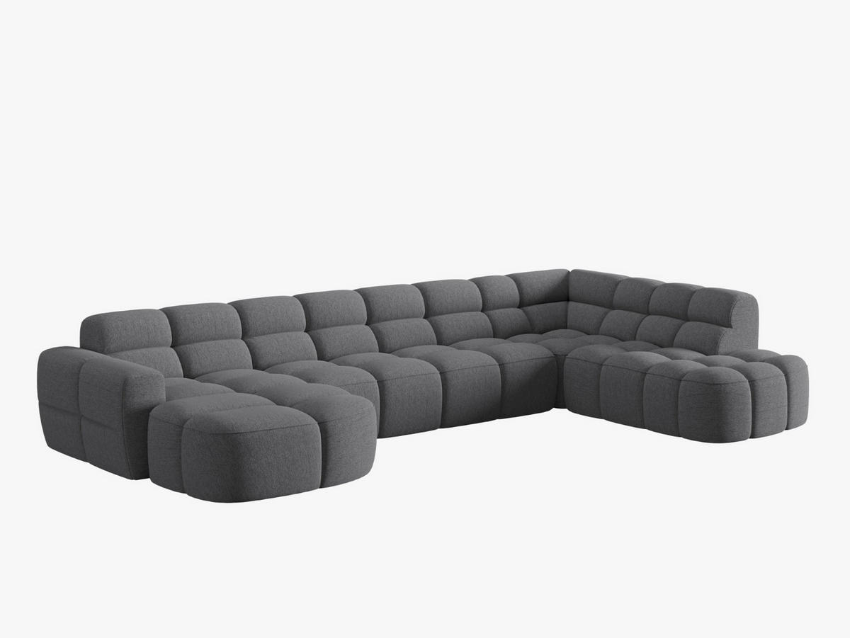 PANORAMASOFA rechts Lisa aus strukturiertem Stoff grau 7 Sitzplätze - Grau, Textil (234/77/387cm) - Micadoni