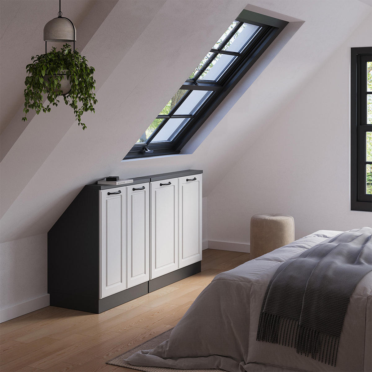 DACHSCHRÄGENSCHRANK-SET Rion Weiß Landhaus/Anthrazit 2er Set - Anthrazit/Weiß, Holzwerkstoff (140/81.6/46cm) - Vicco