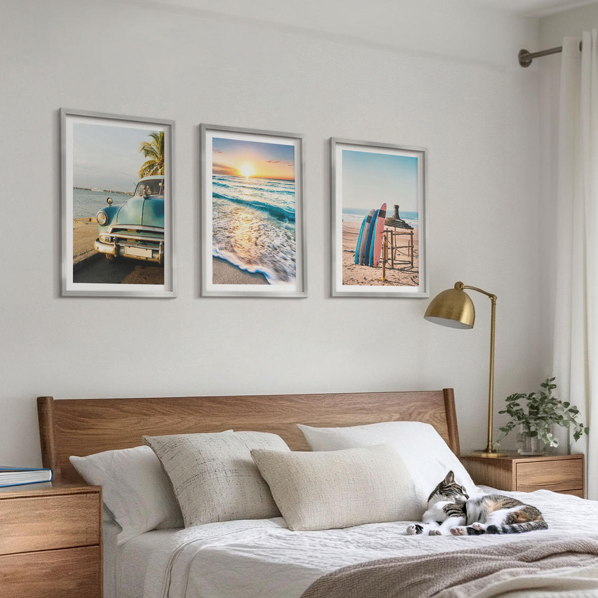 WANDBILDER 3er Set - 40x60 cm Silberner Rahmen - Sonnenuntergangsurlaub in Miami - Silberfarben, Kunststoff (40/60cm) - ArtPrintCave