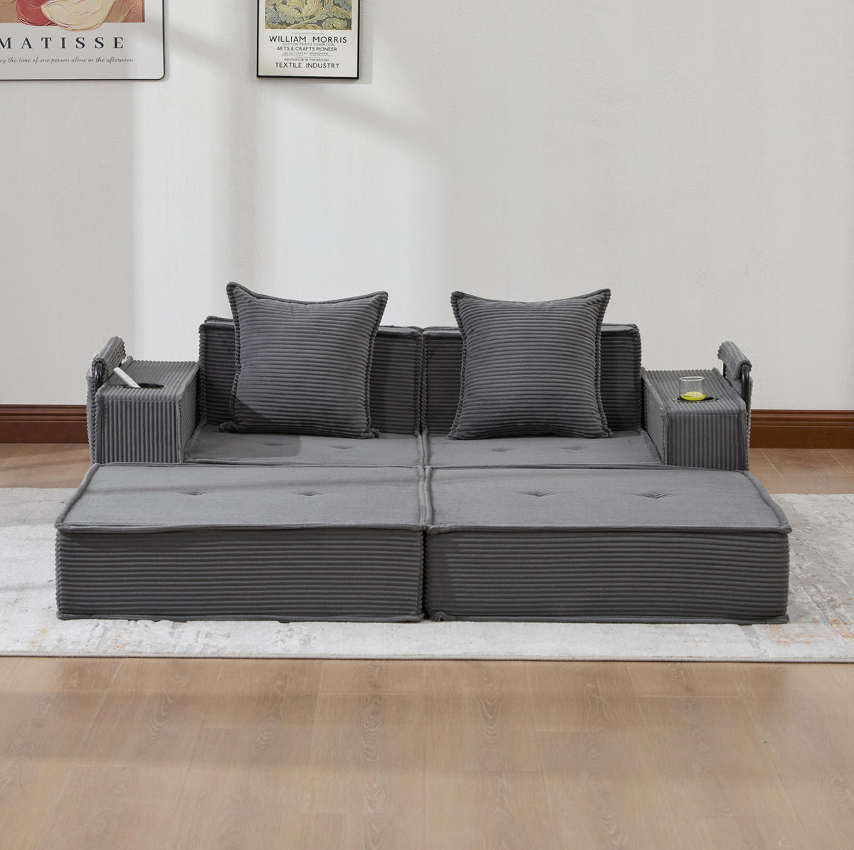 SOFA modular 162 x 78 x 66 cm Corduroy Dark Gray - Dunkelgrau, Kunststoff (78/66/162cm) - Meubliv